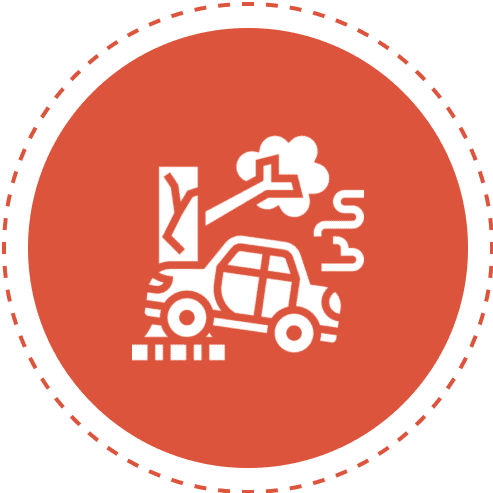 Car crashing into tree icon.