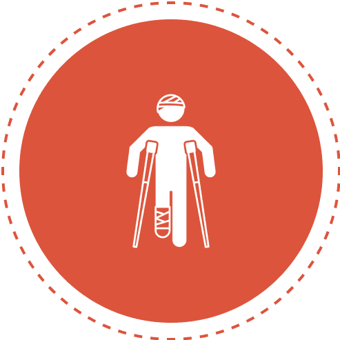 Injured person icon with crutches and leg cast