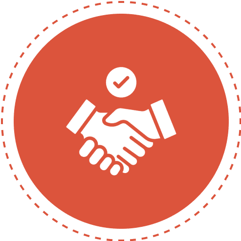 Handshake icon with check mark symbol.